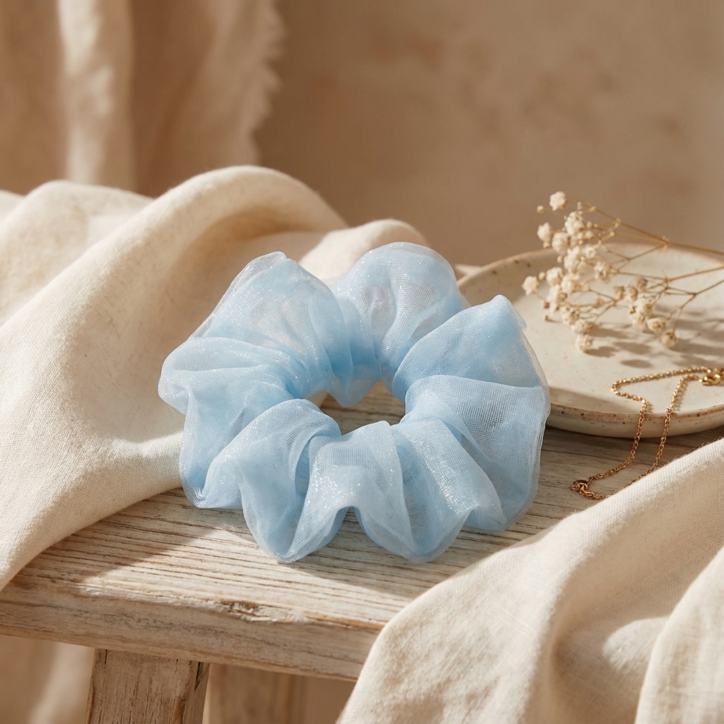 Blue Organza Cloud Scrunchie