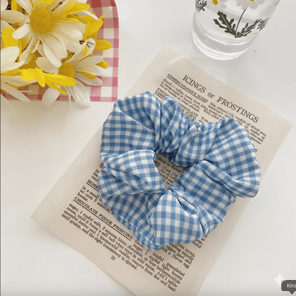 Blue Checkered Scrunchie